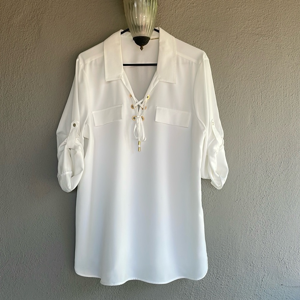 Calvin Klein White collared blouse XL